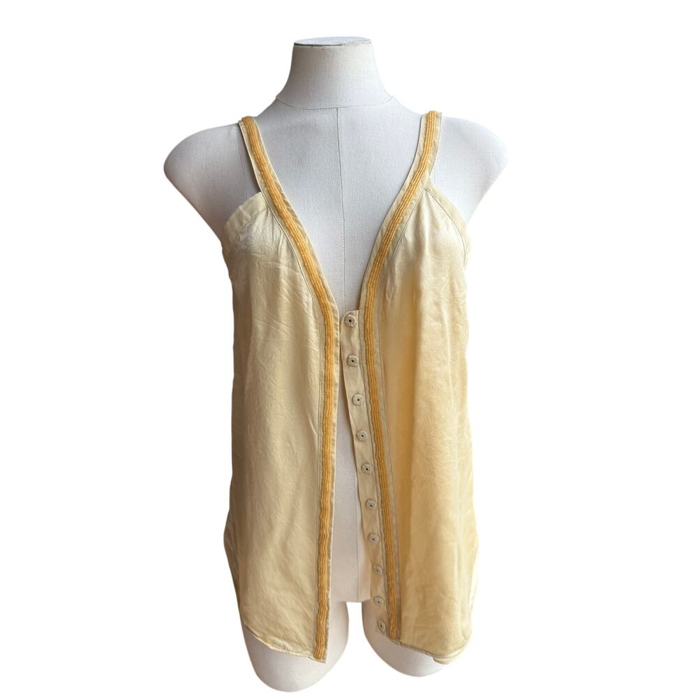 Banana Republic Heritage Womens Small Pale Maize Silk Beaded Sleeveless Top
